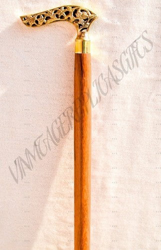 VintageReplicasGifts Brass Handle Walking Stick 3 Fold Wooden Cane Antique Desig