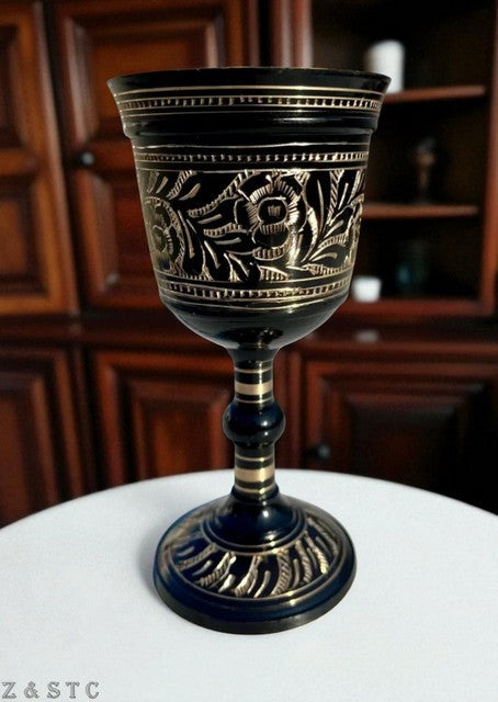 Royal Brass Champagne Goblets – Floral Engraved Toasting Glasses | Handmade Set