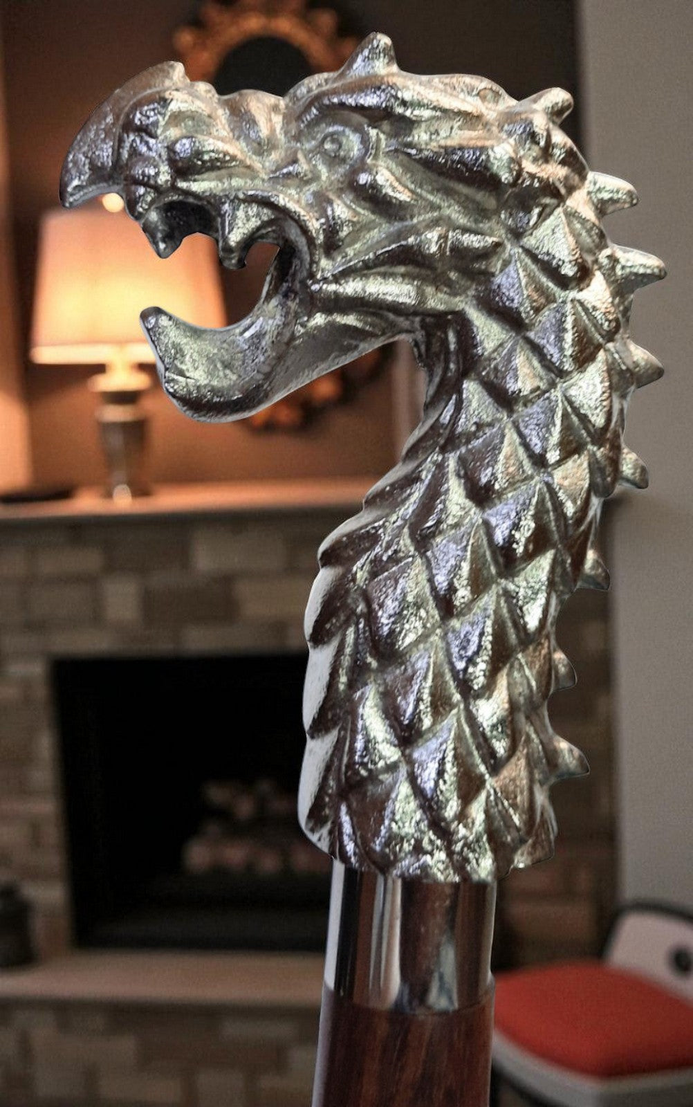 Z&STC Dragon Head Walking Stick Handcrafted Wooden Cane with Silver Handle