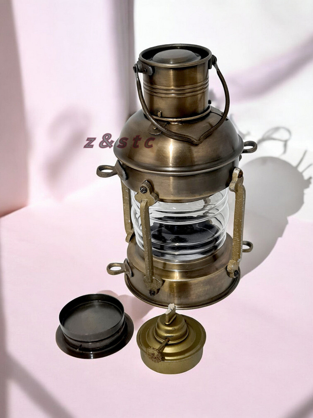 Handmade 13-Inch Nautical Lantern – Antique Brass Ship Anchor Oil Lamp