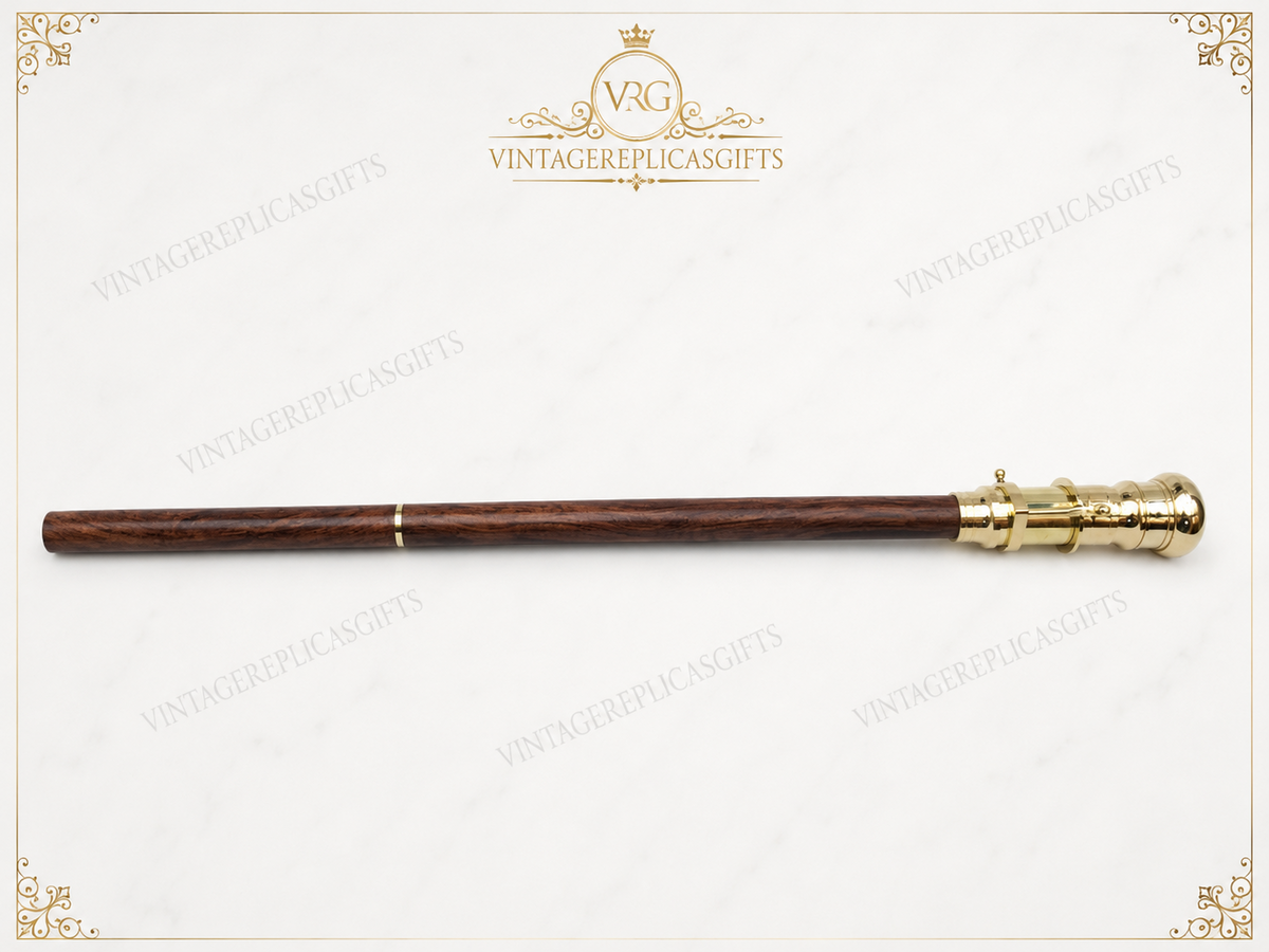 Victorian Brass Spy Telescope Walking Stick Wooden Cane 36" Antique Style