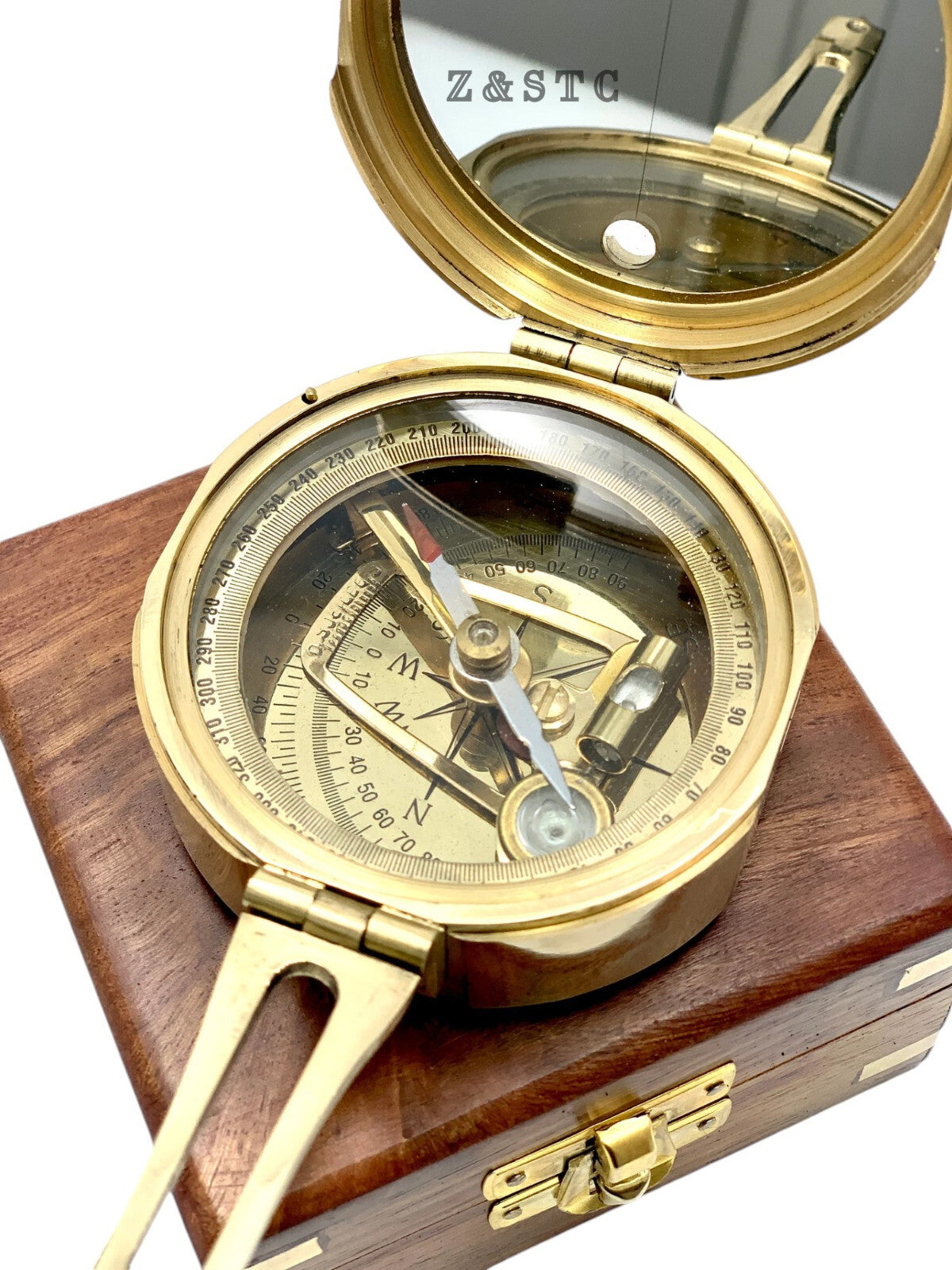 Vintage Brass Round Brunton compass 3" with Wooden box directional gift