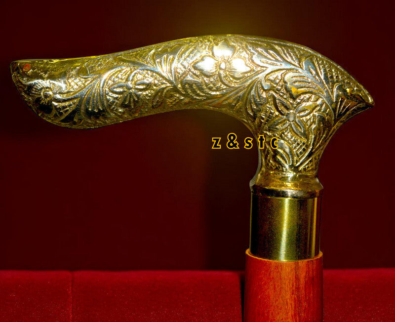 Classic Gentleman's Walking Stick – Brass & Black Wood Design