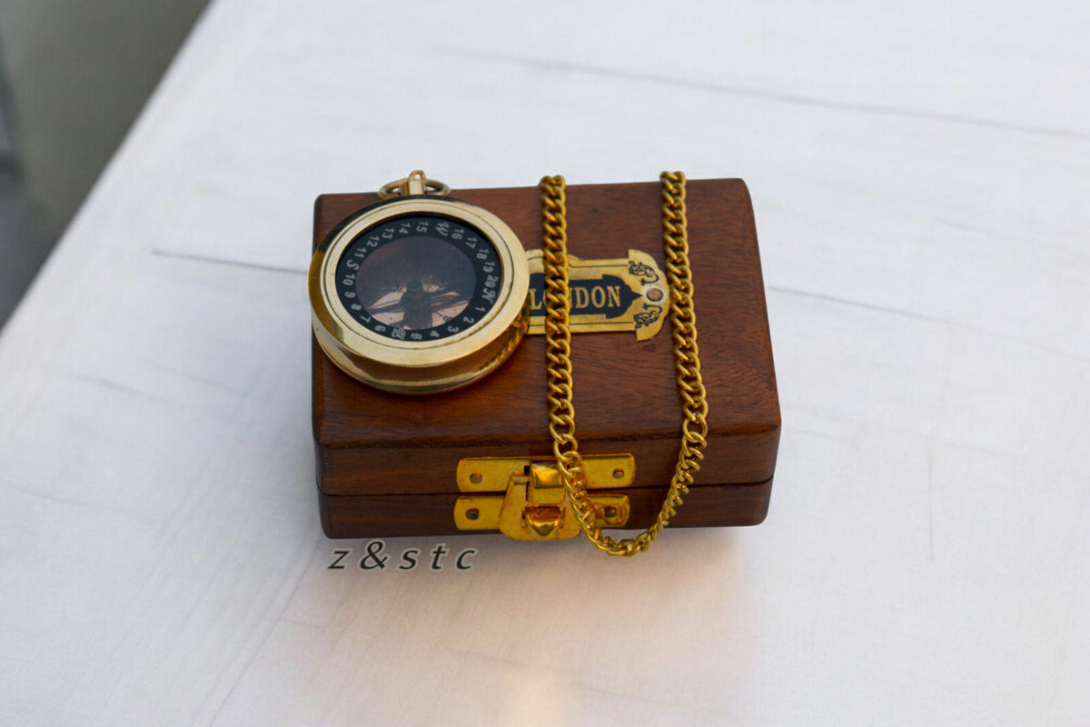 Nautical Brass Compass with Wooden box – Maritime Navigation Decor
