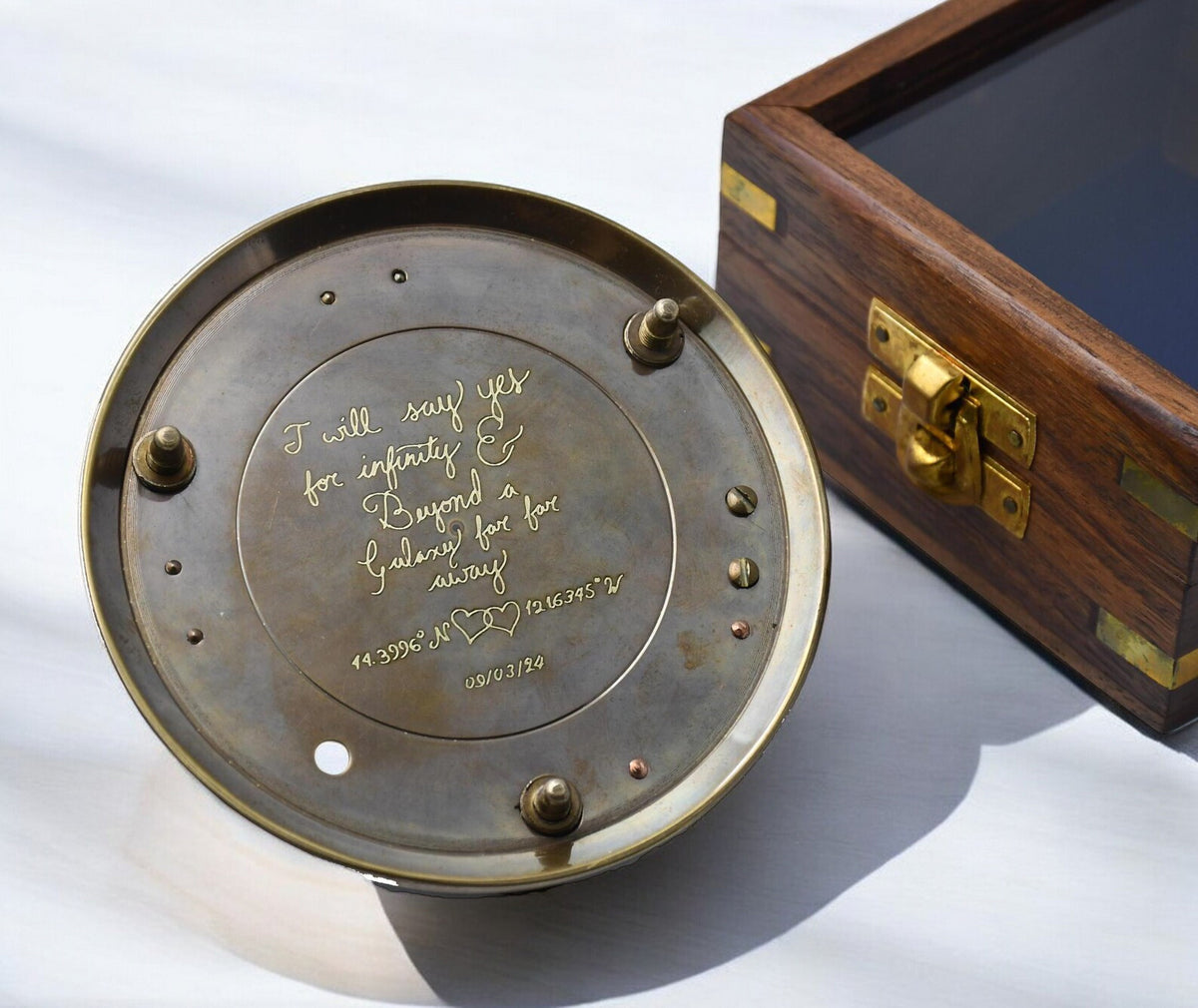 Gilbert & Sons 5" Brass Sundial Compass with Wooden Box - Antique Nautical Gift