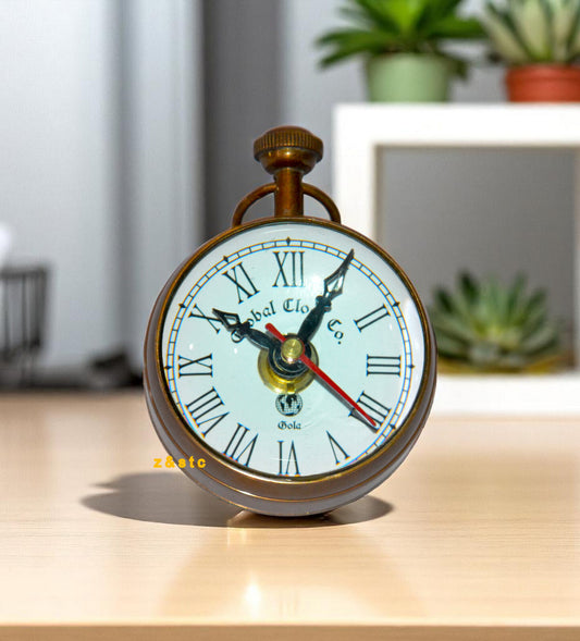 Vintage Brass Desktop Clock Elegant Tabletop Timepiece for Office or Home