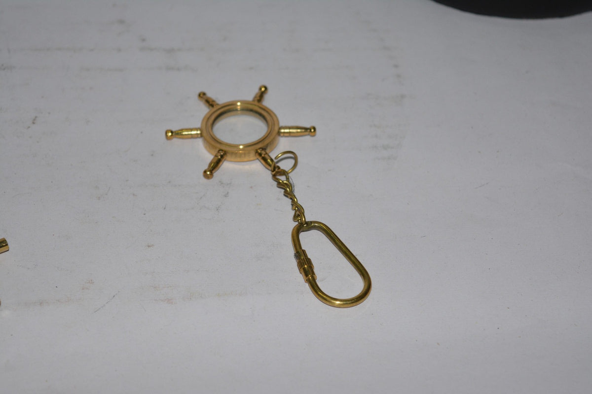 Nautical Brass Boat Wheel Keychain with Mini Magnifier Maritime Collectible Gift