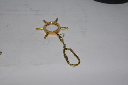 Nautical Brass Boat Wheel Keychain with Mini Magnifier Maritime Collectible Gift