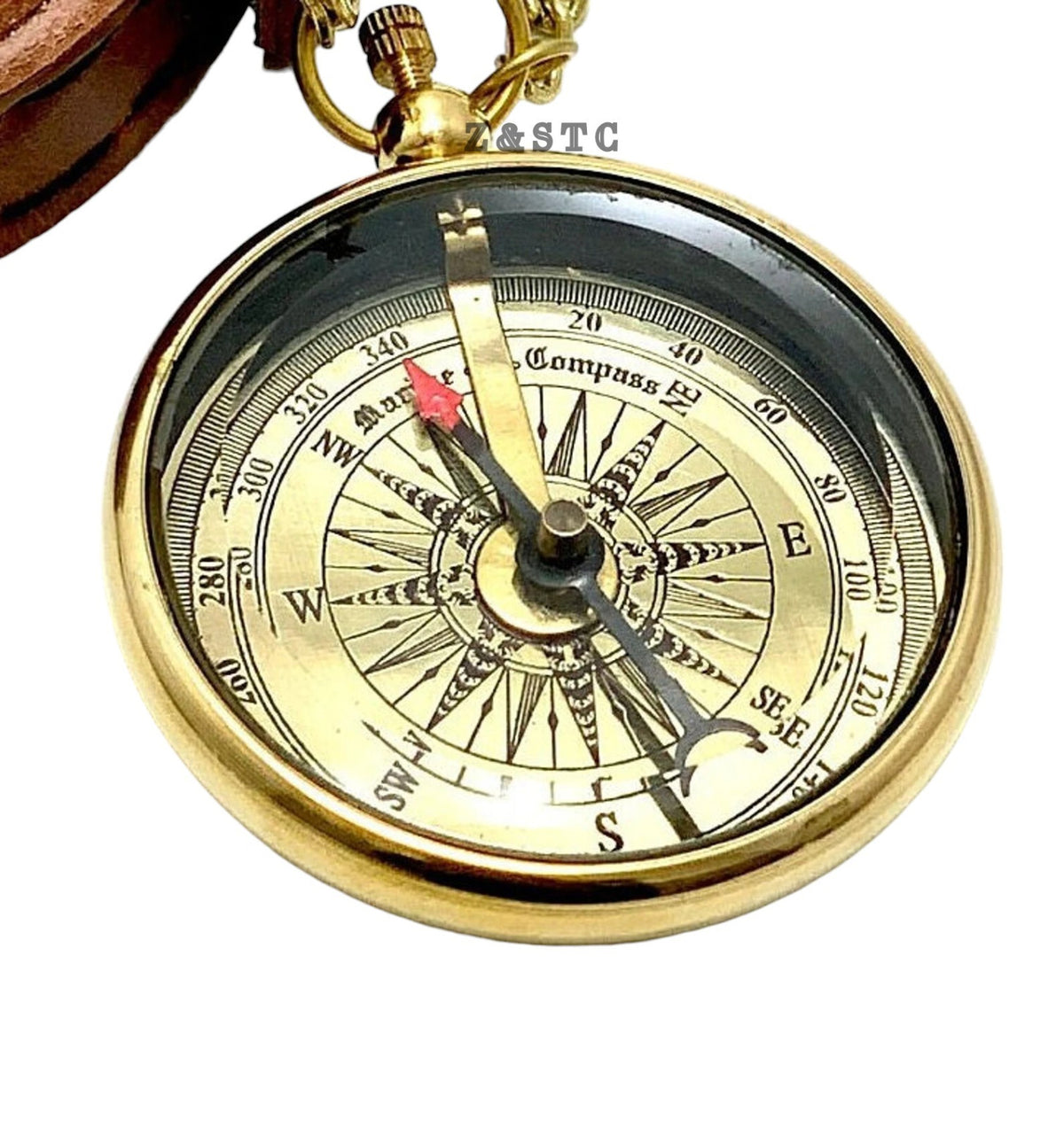 Vintage Brass Round Locket compass 2" with Leather Cover directional gift
