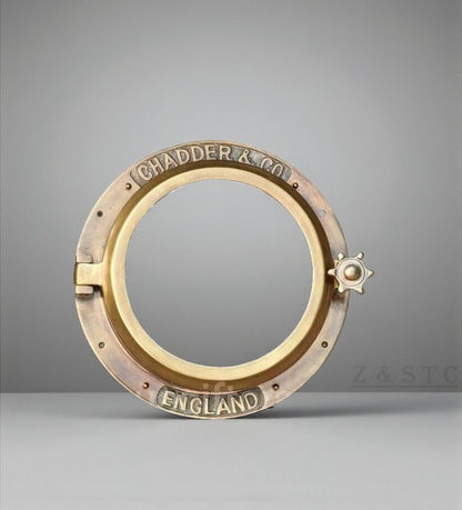 Large 16" Nautical Porthole Functional Hinged Marine Wall Hanging, Antique Brown