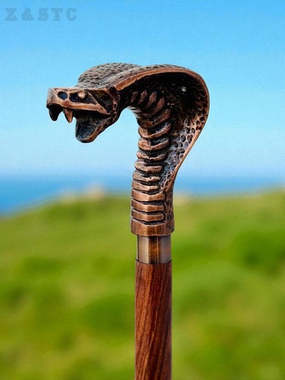 Antique Brass Cobra Head Handle Walking Stick – Spiral Wooden Cane
