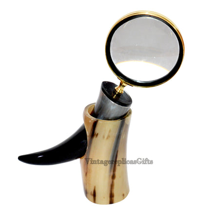 Vintage Brass Horn Handle Magnifying Glass Magnifier Desktop Accessories