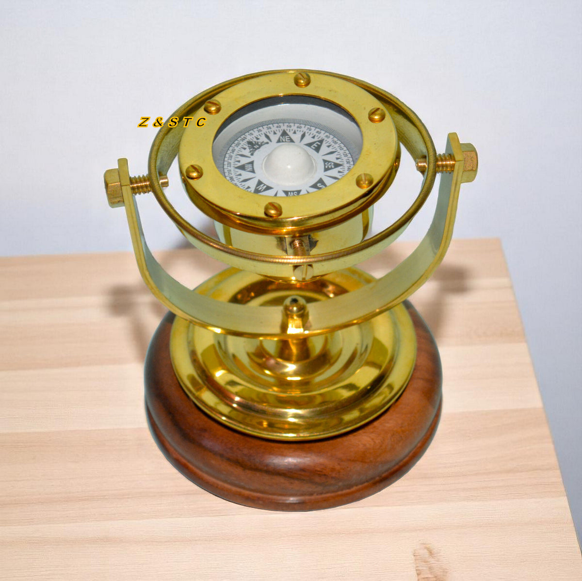 Vintage nautical brass gimballed ship’s binnacle compass – antique maritime gift