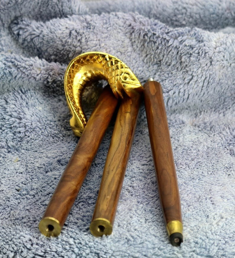 Victorian Brass Snake Head Walking Stick Wooden Cane Handmade 3 Fold