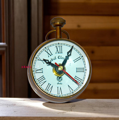 Vintage Brass Desktop Clock Elegant Tabletop Timepiece for Office or Home