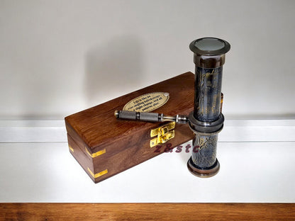 Handmade Brass Kaleidoscope with Wooden Box  Antique Style Replica