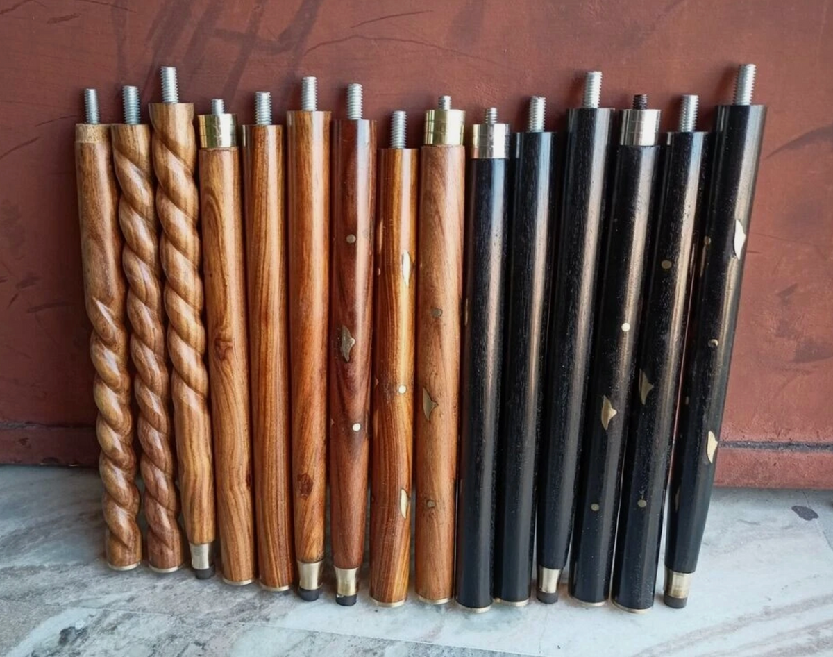 Set of 5 Wooden Walking Stick Shafts | 3-Fold Cane Replacement Poles