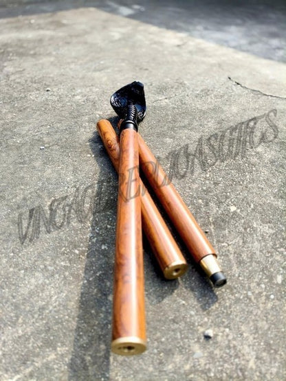 VintageReplicasGifts Victorian Brass Handle Walking Stick 3 Fold Wooden Cane