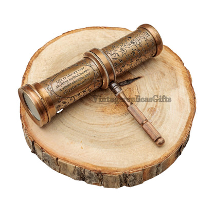 Vintage Brass Kaleidoscope w/ Wooden Box Engraved Custom Wedding Gift, Kids Toy