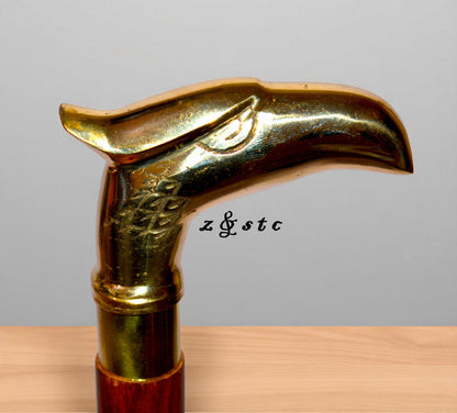 Vintage Wooden Walking Stick with Brass Eagle Handle – 36" Cane for Men