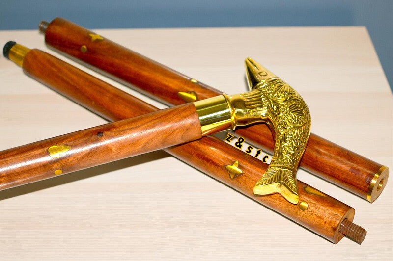 Beautiful Walking Cane with Unique Brass Fish Head Top