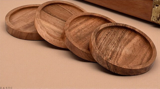 Natural Acacia Wooden Coaster Set – Rustic Drink Coasters for Coffee Tables.
