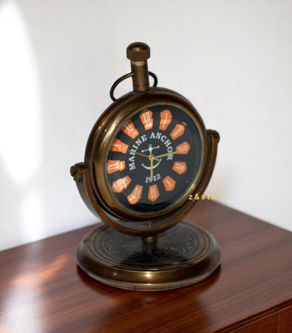 Antique Look Desktop Clock Solid Brass Table Clock for Office or Shelf Decor