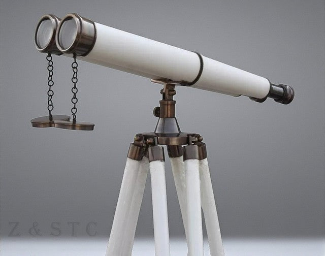 Antique-Style Brass Telescope 18" with Wooden Tripod Nautical Home Office Decor