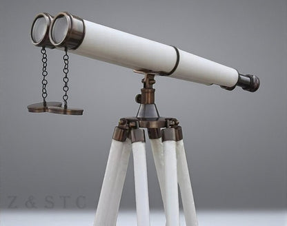 Antique-Style Brass Telescope 18" with Wooden Tripod Nautical Home Office Decor