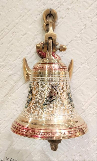 Vintage Brass Gate Entrance Bell Wall Mounted Anchor Design for Home' Temple etc