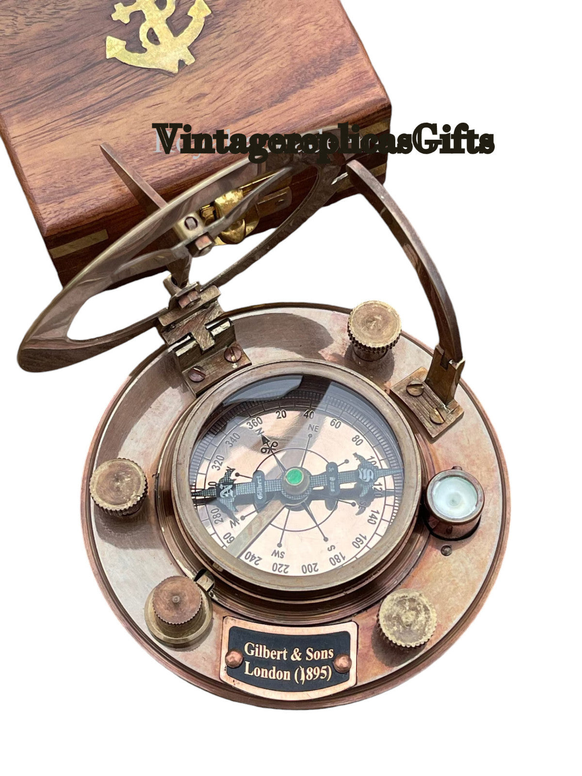 Nautical Sundial Compass with Wooden Box Vintage Collectible Gift