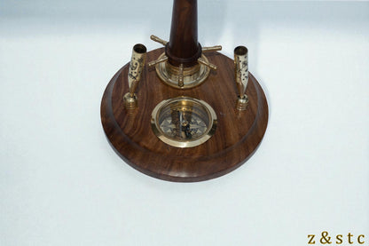 Wooden Brass Pen Holder with Built in Watch, Compass & Telegraph Decorative item