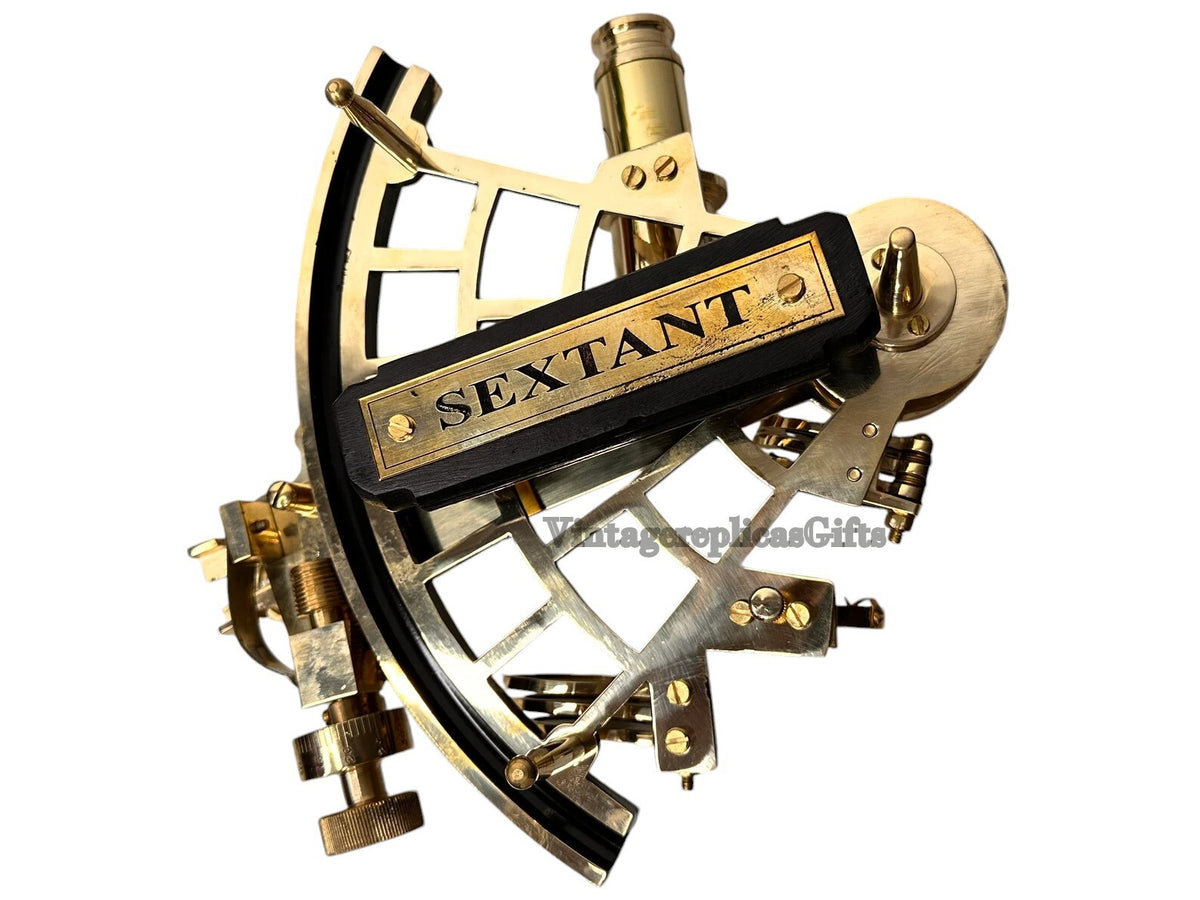 Antique Replica 9" Brass Sextant  Nautical Decor & Navigation Tool W/ wooden Box
