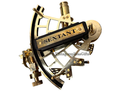 Antique Replica 9" Brass Sextant  Nautical Decor & Navigation Tool W/ wooden Box