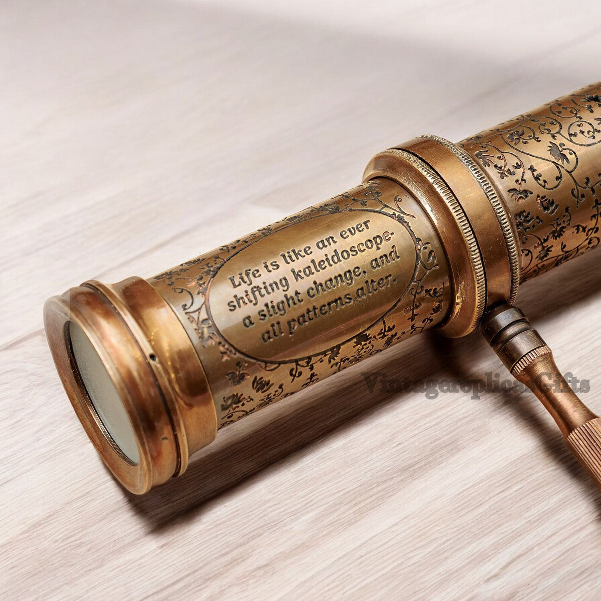 Antique Brass Kaleidoscope With Handle Engraved Custom Wedding Gift, Kids Toy
