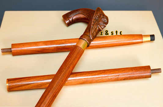 Brass mummy Head Walking Stick 3 Fold Wooden Cane with Accessories Gift