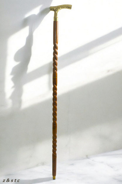 Brass Handle Walking Stick for Men – Classic Black Wood Cane – 36” Gift