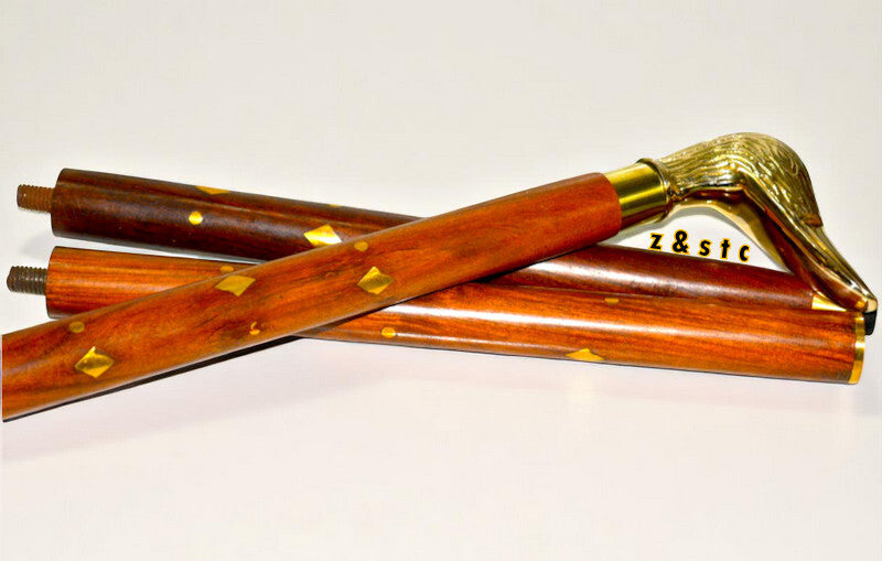 Antique Vintage Brass Duck Head Walking Cane – 3-Fold Wooden Shaft