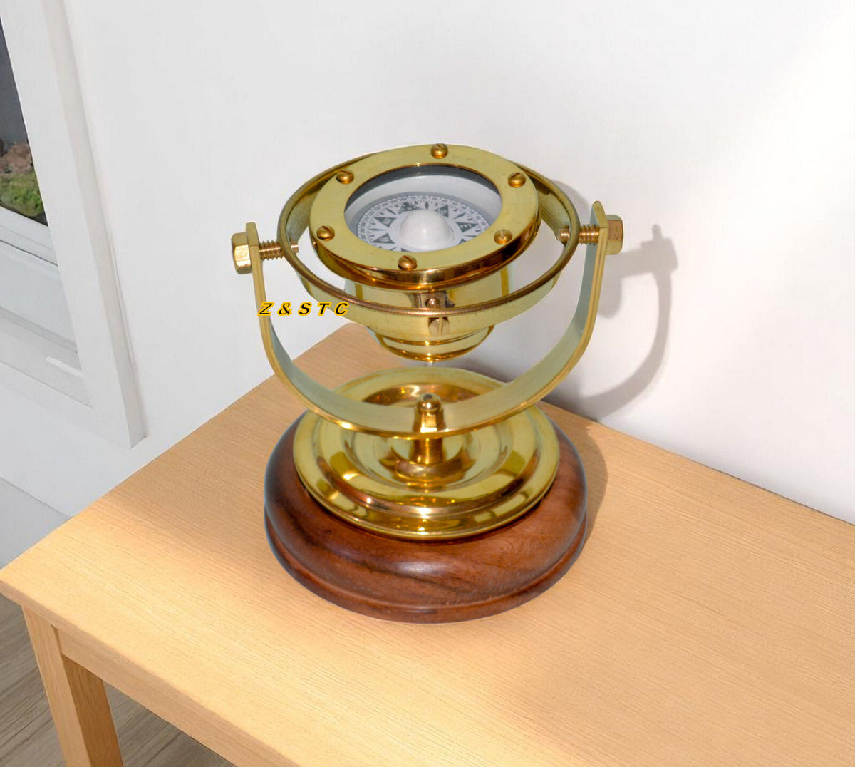 Vintage nautical brass gimballed ship’s binnacle compass – antique maritime gift