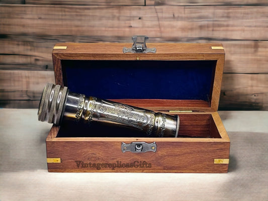 Antique Brass Kaleidoscope w/ Wood Box Custom Wedding Gift, Gift For Adults Kids