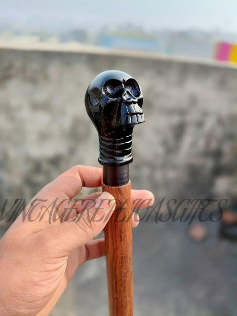 Antique Terminator Head Brass Handle Cane Wooden Walking Stick Vintage Designed