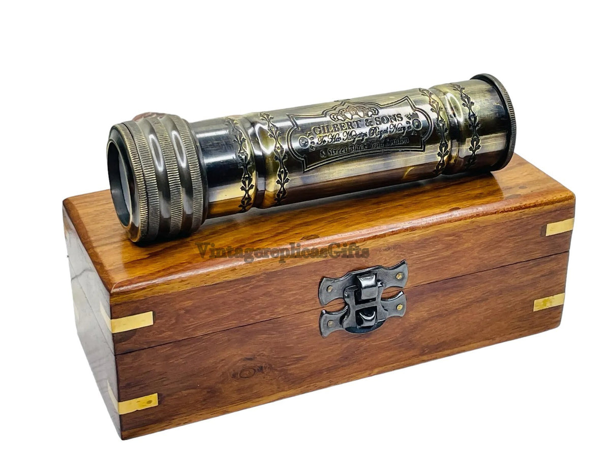 Antique Brass Kaleidoscope w/ Wood Box Custom Wedding Gift, Gift For Adults Kids