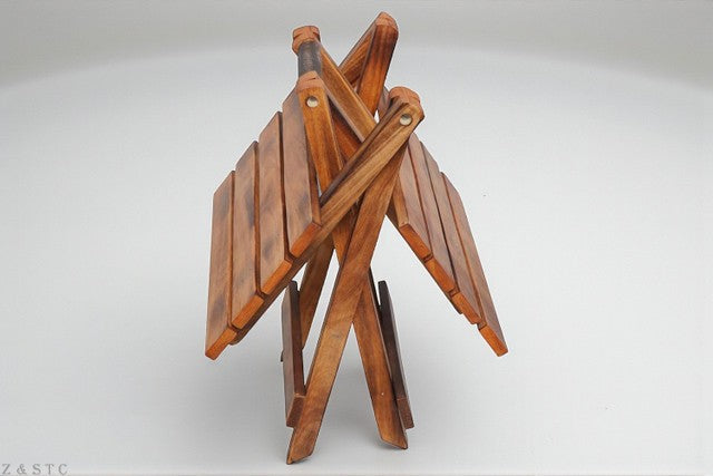 Portable Wooden Folding Table – Natural Brown Handmade Coffee/End Table 13"