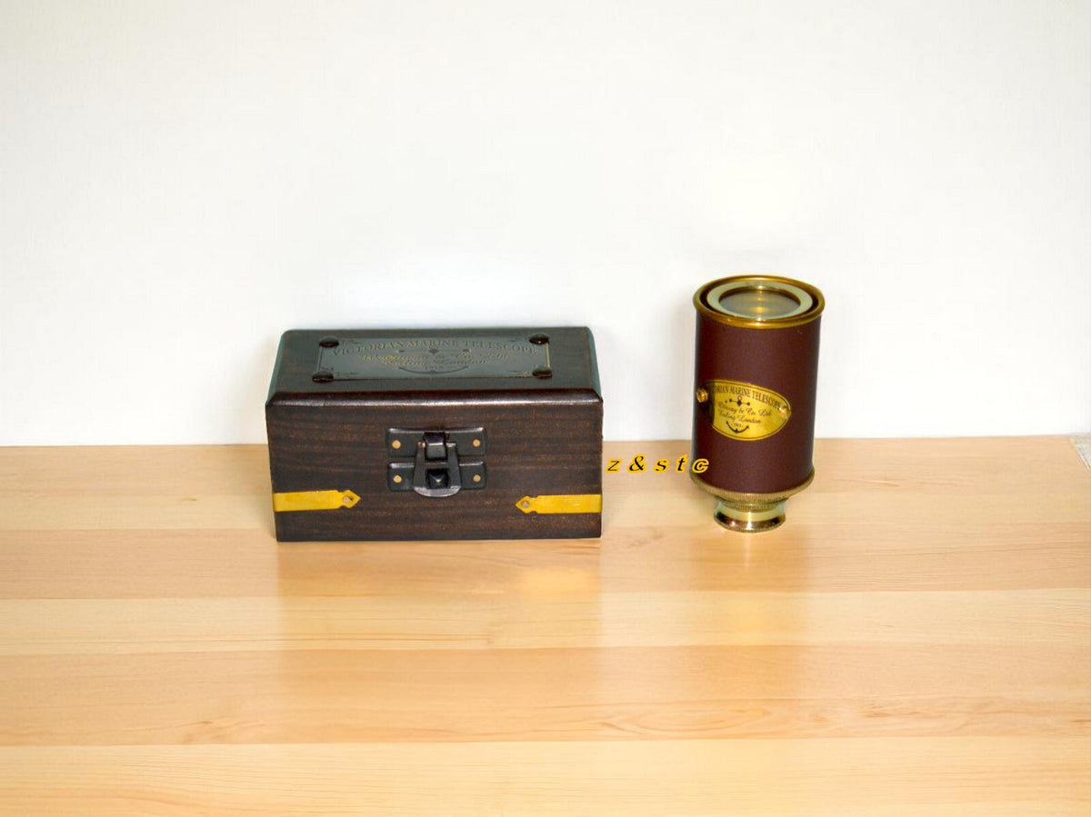 Victorian marine brass telescope with wooden box – antique nautical collectible