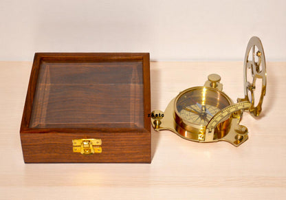 Marine Brass Compass with Wooden Display Case | Antique Nautical Gift Idea