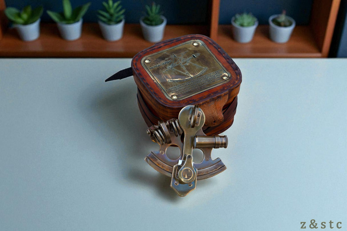 Best Brass Astrolabe Sextant with Leather Box – Nautical Replica C-3130
