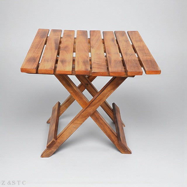 Portable Wooden Folding Table – Natural Brown Handmade Coffee/End Table 13"