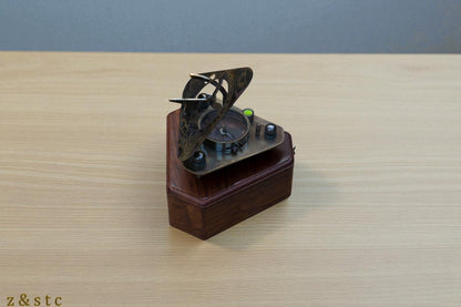 Gilbert & Sons Brass Sundial Compass – Vintage Triangular Design with Wooden Box