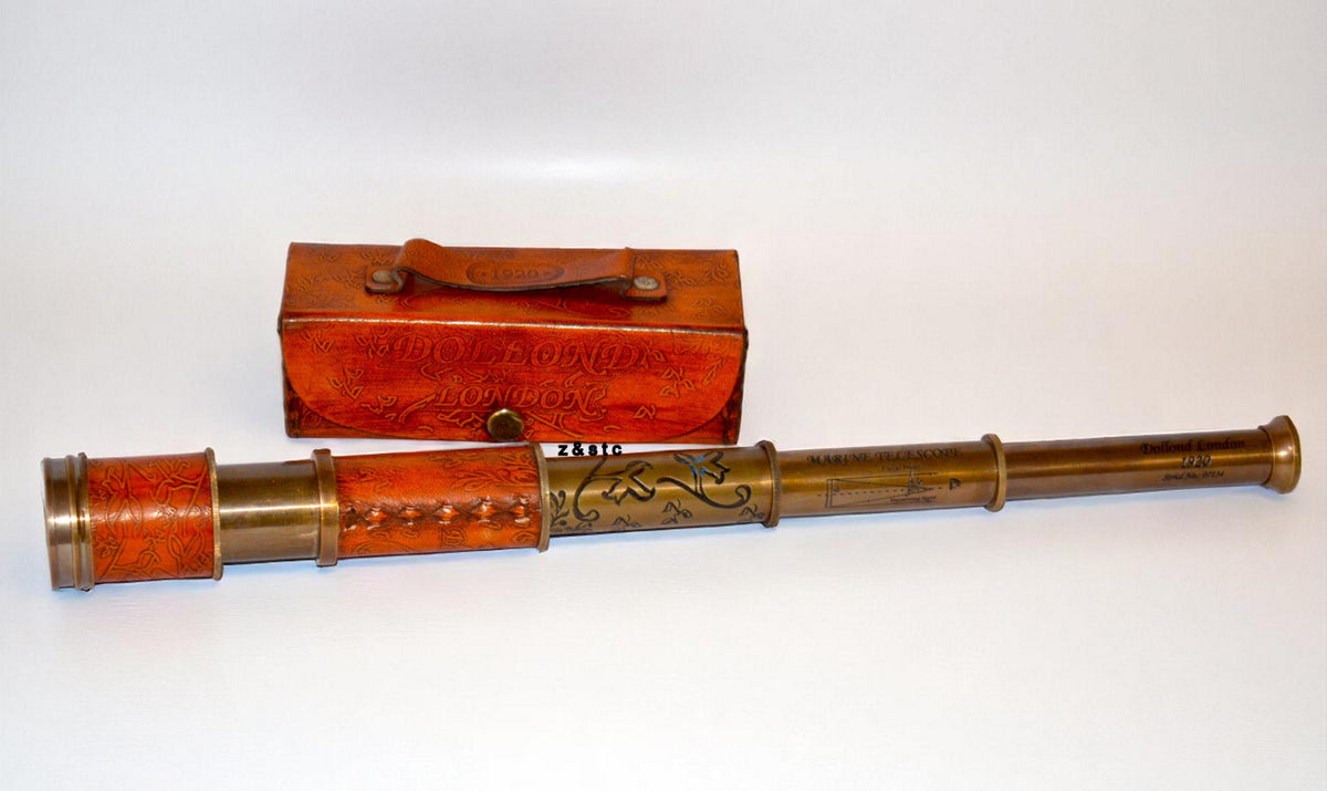 Vintage Brass Leather-Wrapped Telescope with Leather Box Nautical Spyglass Gift