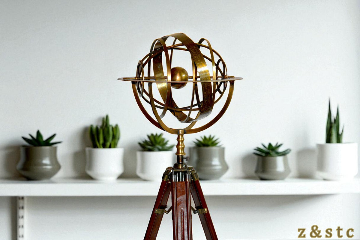 Antique Style Armillary on Wooden Tripod – Nautical & Astronomical Decor